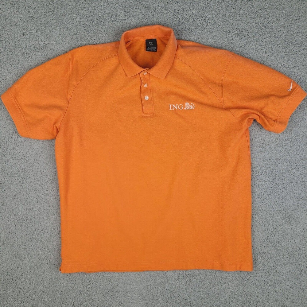 Nike Polo Shirt Mens XL Orange Golf ING‎ Logo Short Sleeve